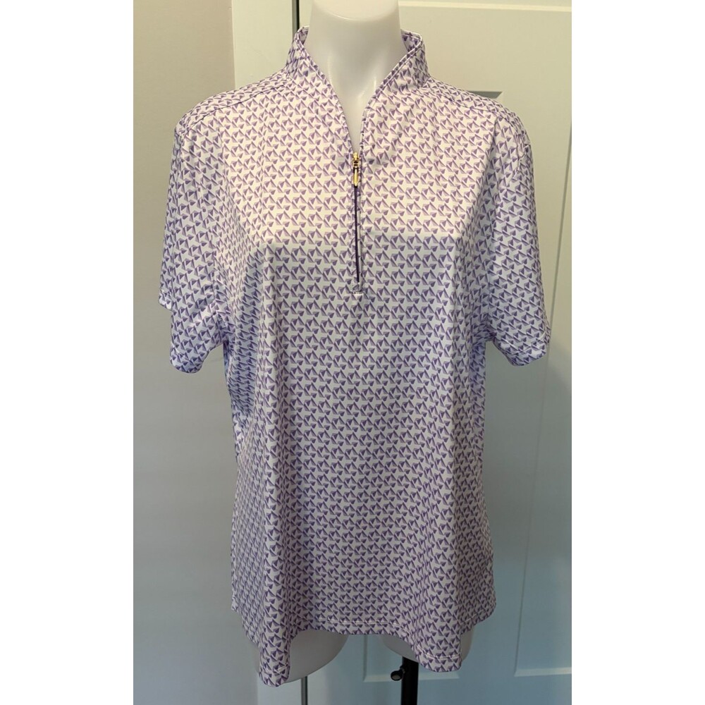 Greg Norman Womens Zip TOP Polo Short Sleeve Purple Geometric Play Dry Size XXL
